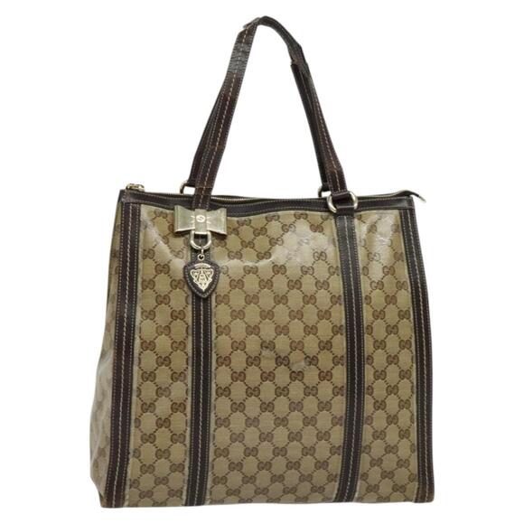 GUCCI GG Crystal Tote Bag Coated Canvas Beige Gold - Picture 1 of 12
